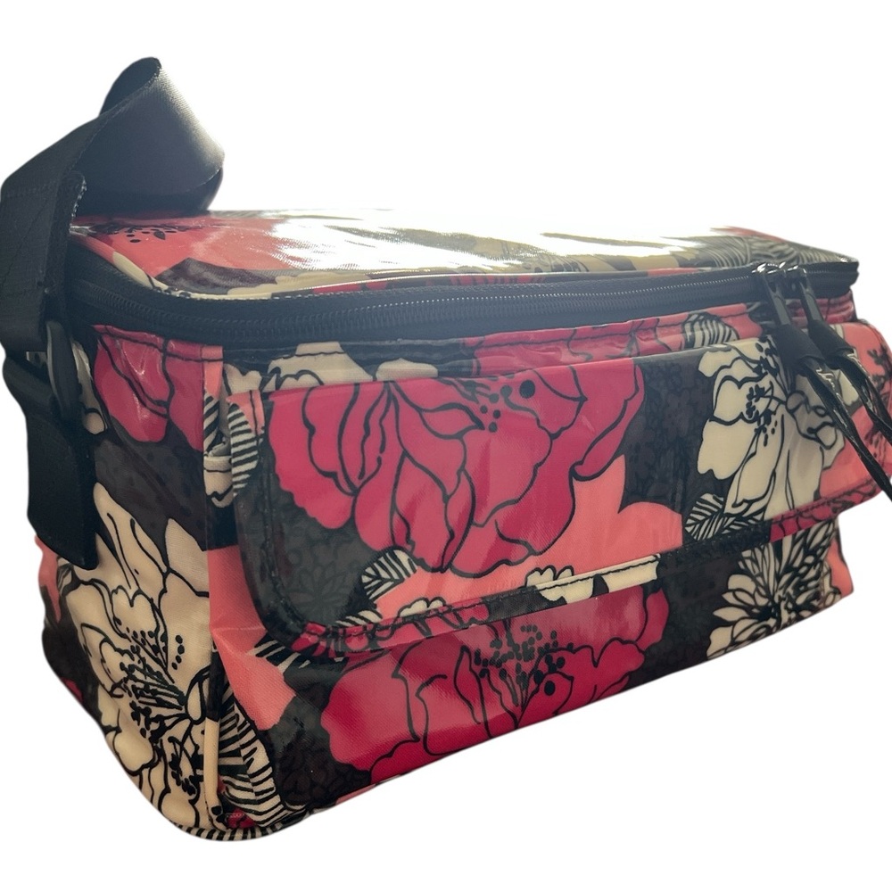 Vera Bradley Insulated Lunch Bag Floral Pink Black Zip Top w/ Strap - Picture 2 of 5